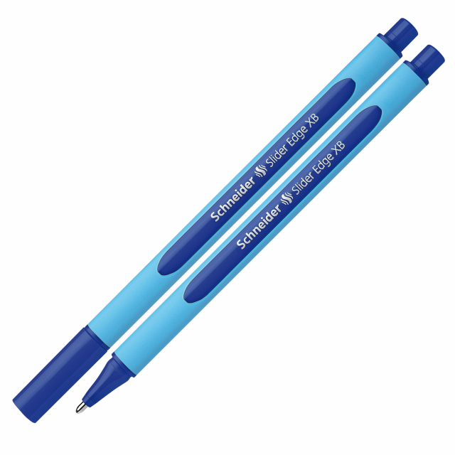 Penna a sfera Slider Edge con tecnologia Viscoglide®, inchiostro ultra scorrevole e asciugatura istantanea. Fusto gommato ergonomico, triangolare per una postura rilassata della mano. 
Punta XB. Colore blu.