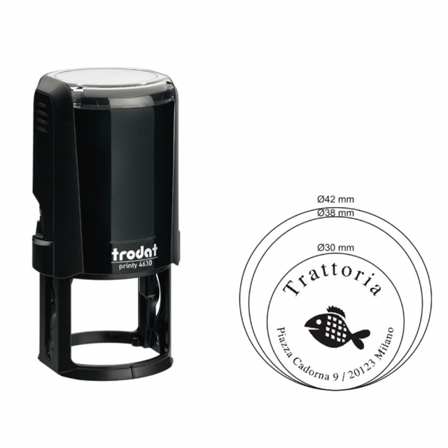 Original Printy rotondi: timbroi autoinchiostranti con piastra rotonda personalizzabile. Diametro 38mm. Tampone ricambio 6/4638