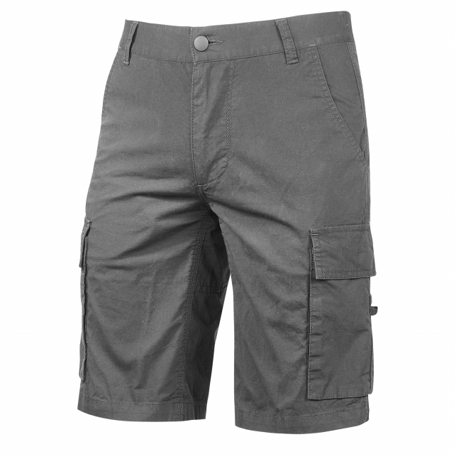 Bermuda Cargo in tela di cotone elasticizzato. Due ampie tasche anteriori, una tasca posteriore con velcro. Due ampi tasconi laterali multifunzionali. Triple cuciture, chiusura con zip frontale e bottone antigraffio. Doppio tessuto di rinforzo sulla parte