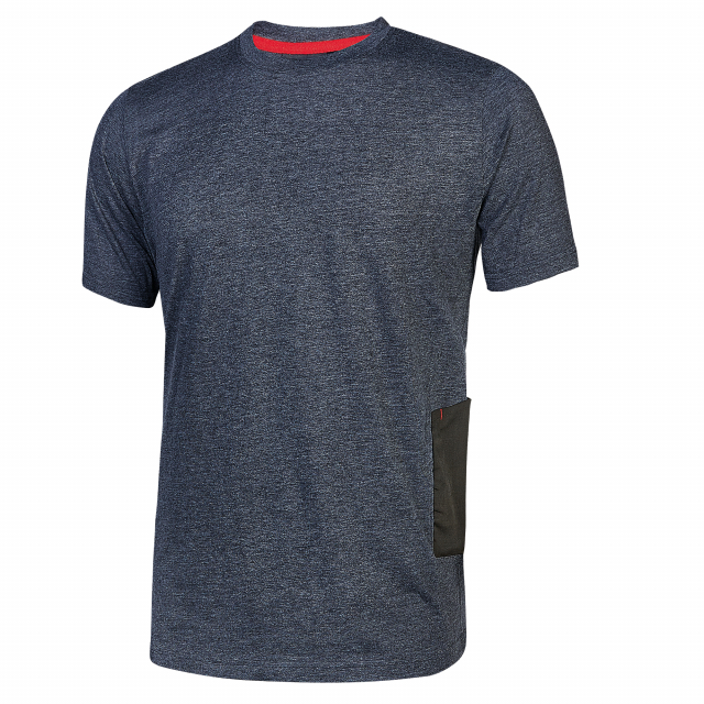 T-Shirt manica corta in jersey di polycotone. Slim-Fit. Collo e bordo manica a costine elasticizzate. Fettuccia para-sudore bianca. Tasca porta cellulare sul fianco sinistro con travetta rossa. Nastro rosso/re ex su manica destra. Conformità alle norme CE