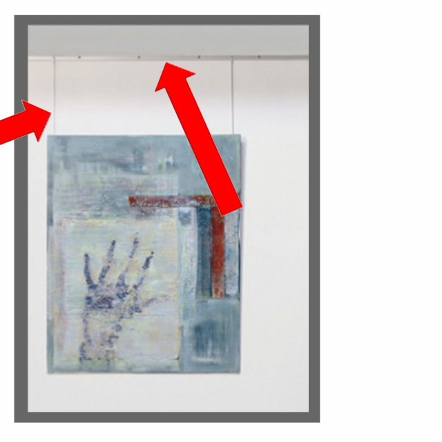 Sistema rapido per appendere quadri o foto a parete. Composto da barra in alluminio verniciata bianca 2,5x200cm, completa di 2 tappi di chiusura, connettori per fissaggio a parete, 2 cavetti in nylon trasparenti con aggancio “cobra” lunghezza 1,5mt con du