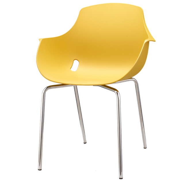 Seduta attesa multiuso con struttura tubolare in acciaio cromato.