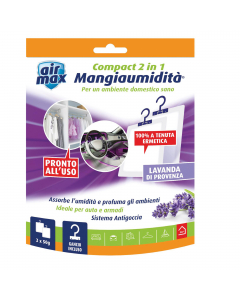 La confezione contiene 2 buste appendibili per profumare e deumidificare spazi di piccole dimensioni o poco ventilati, come armadi, scarpiere, auto, camper ecc. La formulazione idroassorbente non rilascia soluzione acquosa e permette di catturare l’umidit