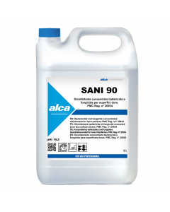 Il Sani90 è un composto a base di tensioattivi e agenti sinergici in base acquosa. Studiato per una frequente pulizia e disinfezione di tutte le superfici lavabili in scuole, uffici, palestre, industrie. é Presidio Medico chirurgico aut.N° 20934 DEL 03/09