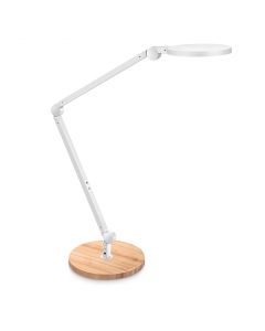 Lampada Led ideale per lo smartworking. Base in legno ideale per creare un'atmosfera calda a casa o in ufficio. Braccio con 3 giunti. Funzionale
e facile da utilizzare. Dimmer soft touch. FLusso luminoso: 1000lux a 40cm. Temperatura di illuminazione: 3000