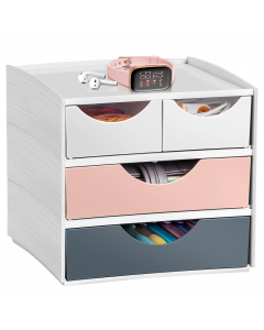 Mini modulo di archiviazione che troverà facilmente il suo posto sulla tua scrivania per raccogliere e riporre tutti i tuoi piccoli accessori per l'ufficio: chiavi USB, spillatrici, post-it, graffette, ecc. Le maniglie ergonomiche incavate assicurano un'a