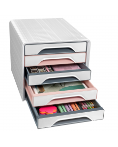 La texture dal design unico conferisce al modulo un aspetto moderno che si armonizzerà con qualsiasi ambiente. I cassetti sono dotati di uno slot di accesso sul fondo per un facile recupero dei documenti. La scorrevolezza impeccabile dei cassetti, combina