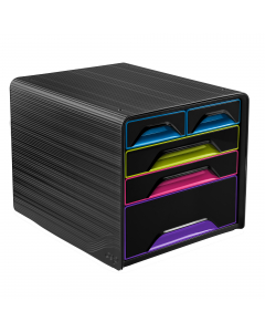 Cassettiere 5 cassetti impreziosite da texturing in rilievo per una finitura contemporanea e raffinata Custodia monoblocco molto robusta. Sovrapposizione superbamente stabile su più livelli. Tre diverse dimensioni di cassetto per permettere di alloggiare 