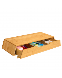Porta schermo in Bambù e organizer da scrivania. Nessun assemblaggio richiesto. Una vernice protettiva rende il prodotto impermeabile. 100% bambù naturale. Riciclabile al 100%.Prodotto certificato FSC. Dimensioni: L53xP20xH12cm
