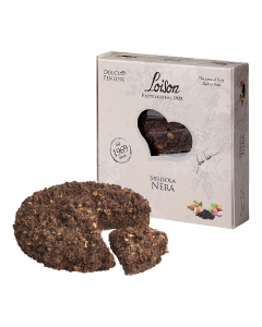 Dolce friabile a base di burro arricchito con mandorle italiane e crema al cacao e nocciole. 
Ingredienti: Farina di mais bianca, Burro (LATTE), MANDORLE Italiane (11%), Gocce di cioccolato fondente (9%) [Pasta di cacao, Zucchero, Emulsionante: Lecitina d