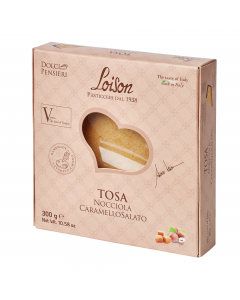 Torta a base di frolla croccante, ma esuberante grazie alla singolare crema frangipane al caramello salato, l’ingrediente protagonista combinato con le nocciole Piemonte IGP. Peso 300gr