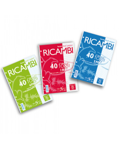 Ricambi forati f.to A4 bianchi. 40 fogli carta 80gr. Rigatura: 1 rigo con margine.
