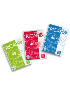 Ricambi forati f.to A5 bianchi. 40 fogli carta 80gr. Rigatura: 1 rigo