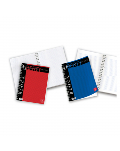 Blocco spiralato sul lato lungo 80 fogli. Carta da 70gr con microperforazione. Fogli con 4 fori per archiviazione. Copertina patinata plastificata 240gr blu. Formato A4 un rigo.