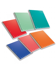 Maxiquaderno spiralato f.to A4 70 fogli. Carta 80gr, con microperforazione.