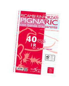 Ricambi bianchi con foratura universale nel formato A4 (21 x 29.7 cm). Carta 80 gr, certificata PEFC. Con banda rinforzata trasparente.