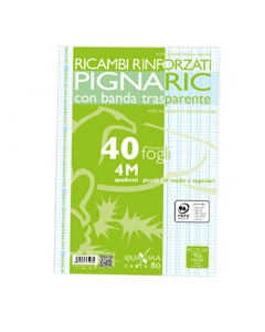 Ricambi bianchi con foratura universale nel formato A4 (21 x 29.7 cm). Carta 80 gr, certificata PEFC. Con banda rinforzata trasparente.