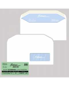 Busta bianca gommata 80 gr, con finestra 40x100mm. Adatte per imbustamento automatico.