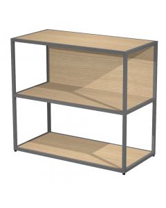 Librerie in metallo con struttura a sezione quadrata 20x20mm verniciate a polvere epossidica. Ripiani, base dietro e top in melaminico (il dietro può essere posizionato a scelta in qualsiasi vano). Le librerie possono essere installate a terra (kit di mon