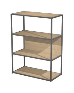 Librerie in metallo con struttura a sezione quadrata 20x20mm verniciate a polvere epossidica. Ripiani, base dietro e top in melaminico (il dietro può essere posizionato a scelta in qualsiasi vano). Le librerie possono essere installate a terra (kit di mon