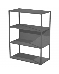 Librerie in metallo con struttura a sezione quadrata 20x20mm verniciate a polvere epossidica. Ripiani, base dietro e top in melaminico (il dietro può essere posizionato a scelta in qualsiasi vano). Le librerie possono essere installate a terra (kit di mon