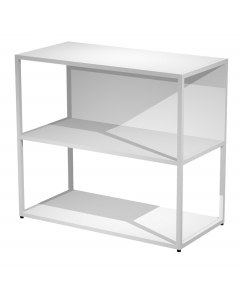 Librerie in metallo con struttura a sezione quadrata 20x20mm verniciate a polvere epossidica. Ripiani, base dietro e top in melaminico (il dietro può essere posizionato a scelta in qualsiasi vano). Le librerie possono essere installate a terra (kit di mon
