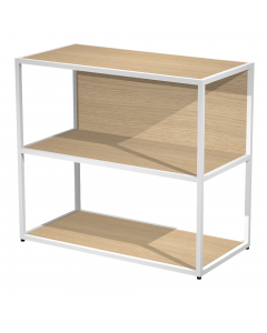 Librerie in metallo con struttura a sezione quadrata 20x20mm verniciate a polvere epossidica. Ripiani, base dietro e top in melaminico (il dietro può essere posizionato a scelta in qualsiasi vano). Le librerie possono essere installate a terra (kit di mon