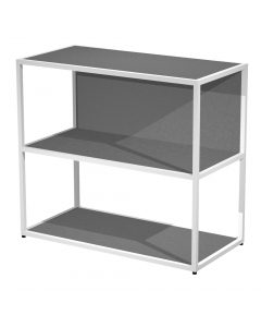 Librerie in metallo con struttura a sezione quadrata 20x20mm verniciate a polvere epossidica. Ripiani, base dietro e top in melaminico (il dietro può essere posizionato a scelta in qualsiasi vano). Le librerie possono essere installate a terra (kit di mon