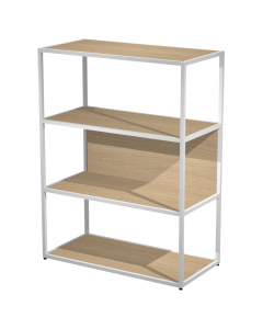 Librerie in metallo con struttura a sezione quadrata 20x20mm verniciate a polvere epossidica. Ripiani, base dietro e top in melaminico (il dietro può essere posizionato a scelta in qualsiasi vano). Le librerie possono essere installate a terra (kit di mon