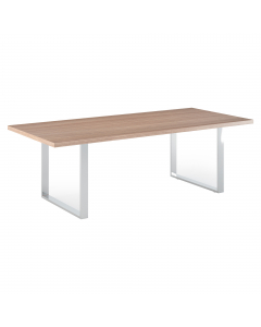 Tavolo rettangolare con piano sp. 38 mm e bordo antiurto in ABS. Piedini regolabili in altezza. Tavolo con fianchi in metallo cromato 70x20mm. Dimensioni: L220 x P100 x H74cm