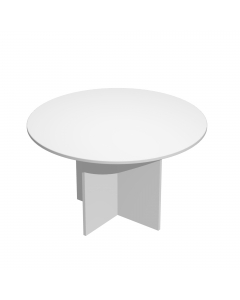 TAVOLO RIUNIONE tondo da 4 POSTI Ø120 x H72cm. Realizzato in melaminico spessore 22 mm, certificato classe E1. Piani bordati con profili antiurto sagomato, gambe in melaminico sp. 22 mm e piedini regolabili per la massima stabilità.