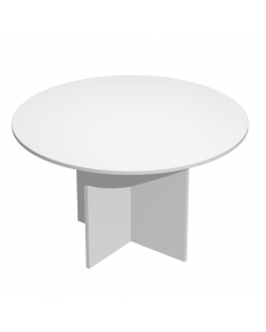 TAVOLO RIUNIONE tondo da 4 POSTI Ø120 x H72cm. Realizzato in melaminico spessore 22 mm, certificato classe E1. Piani bordati con profili antiurto sagomato, gambe in melaminico sp. 22 mm e piedini regolabili per la massima stabilità.