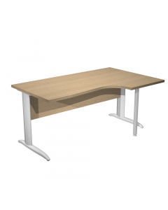 Scrivania compact destro sagomata con fianchi metal ad L verniciati colore grigio alluminio. Spessore 22mm. Completi di canalina passacavi e piedini regolabili in altezza e supporto metal. Desktop con bordo anti urto in ABS da 3mm. Dimensioni: 160x80/100x