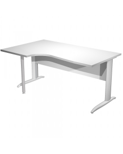 Scrivania compact sinistro sagomata con fianchi grigio alluminio. Spessore 22mm. Completi di canalina passacavi e piedini regolabili in altezza e supporto metal. Desktop con bordo anti urto in ABS da 2mm. Dimensioni: 160x60/80/100x72cm.
