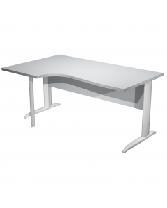 Scrivania compact sinistro sagomata con fianchi grigio alluminio. Spessore 22mm. Completi di canalina passacavi e piedini regolabili in altezza e supporto metal. Desktop con bordo anti urto in ABS da 2mm. Dimensioni: 160x60/80/100x72cm.