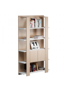 Libreria Concept alta a giorno a 5 ripiani fissi. Struttura in truciolare nobilitato melaminico. Ripiani fissi sempre bianchi sp.22 mm. Solido retro spessore 18mm in finitura della libreria. Larghezza interna tra le fasce 60cm. Spazio tra i ripiani in alt
