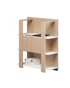 Libreria Concept bassa a giorno a 3 ripiani fissi. Struttura in truciolare nobilitato melaminico. Ripiani fissi sempre bianchi sp.22 mm. Solido retro spessore 18mm in finitura della libreria. Larghezza interna tra le fasce 60cm. Spazio tra i ripiani in al