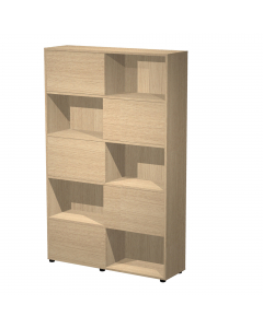Libreria alta a 5 ripiani con 5 ante scorrevoli. Struttura e ante in truciolare nobilitato melaminico antigraffio ed antiriflesso spessore 18 mm. Piedini regolabili. 
• Dimensioni utili singola casella: L57,2 x P31,8 x H35,4cm
• Dimensioni totali libreria