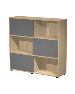 Sistema di librerie ad ante scorrevoli completo di un modulo alto a 5 ante, medio a 3 ante e basso a 3 ante. Ideale per arredare con stile e funzionaità ambienti diversi, da quelli aziendali a quelli domestici. Materiale bilaminato nobilitato melaminico a