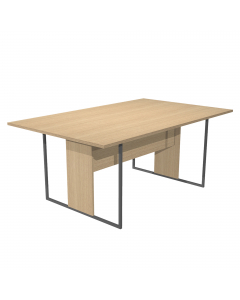 Desktop in melaminico bilaminato sp.22mm con predisposizione per l'alloggiamento di n.2 anelli passacavi opzionali (bordo in ABS sp.22mm) Modesty panel strutturale in melaminico bilaminato H35cm (sp.18mm). Gambe ad anello in metallo a sezione quadrata 20x