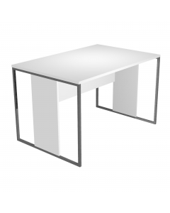 Desktop in melaminico bilaminato sp.22mm con predisposizione per l'alloggiamento di n.2 anelli passacavi opzionali (bordo in ABS sp.22mm) Modesty panel strutturale in melaminico bilaminato H35cm (sp.18mm). Gambe ad anello in metallo a sezione quadrata 20x