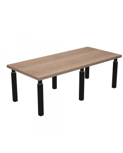 Piano e fianchi sp. 38 mm con bordo antiurto in ABS 3 mm. Piedini regolabili in altezza. Traversa centrale in melaminico spessore 18 mm.
 
Tavolo riunione
L220xP100xH76,2cm
Gambe nero opaco