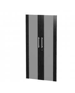 Coppia ante in melaminico e vetro temperato fume' con serratura  per mobile medio-alto a giorno. l80xh153,8cm - sp.18mm