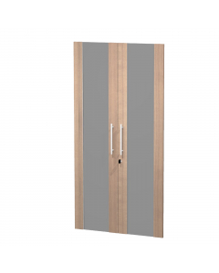 Coppia ante in melaminico e vetro temperato fume' con serratura  per mobile medio-alto a giorno. l80xh153,8cm - sp.18mm
