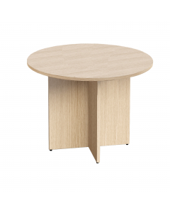 Tavolo riunione tondo Ø100 x H73cm (4 posti). In materiale melaminico classe E1 con finitura antigraffio e antiriflesso. Piani spessore 25mm gambe a croce e piedini regolabili in altezza.