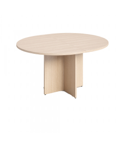 Tavolo riunione tondo Ø120 x H73cm (4 posti). In materiale melaminico classe E1 con finitura antigraffio e antiriflesso. Piani spessore 25mm gambe a croce e piedini regolabili in altezza.