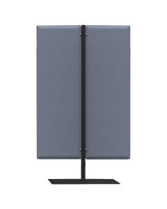 Struttura autoportante con piantana in alluminio allestita con 2 pannelli Moody fonoassorbenti. I pannelli acustici sono in fibra di poliestere, realizzati con materiale riciclato, composti di più strati accoppiati di densità variabile con tessuto esterno