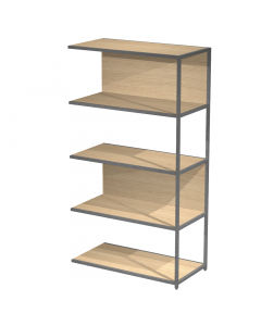 Modulo aggiuntivo per libreria Modular. Struttura in metallo sezione 20x20 mm.  Altezza vano ripiani 370 mm, dietro assemblabile in qualsiasi vano fronte/retro (bifacciale).
