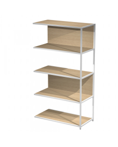 Modulo aggiuntivo per libreria Modular. Struttura in metallo sezione 20x20 mm.  Altezza vano ripiani 370 mm, dietro assemblabile in qualsiasi vano fronte/retro (bifacciale).