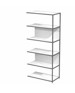 Modulo aggiuntivo per libreria Modular. Struttura in metallo sezione 20x20 mm.  Altezza vano ripiani 370 mm, dietro assemblabile in qualsiasi vano fronte/retro (bifacciale).
